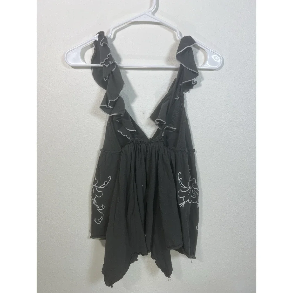 Kimchi Blue Urban Outfitters Kristy Babydoll Embroidered Tank Gray S Festival - Picture 2 of 7